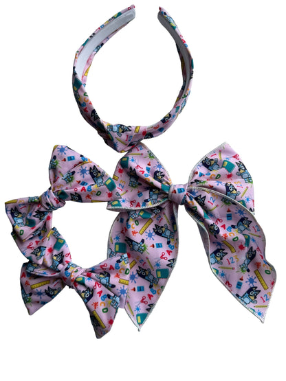 Blue Dog School Hair Bow