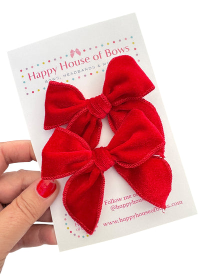 Velvet Pigtail Sets - Red & White Small Sailor Bows