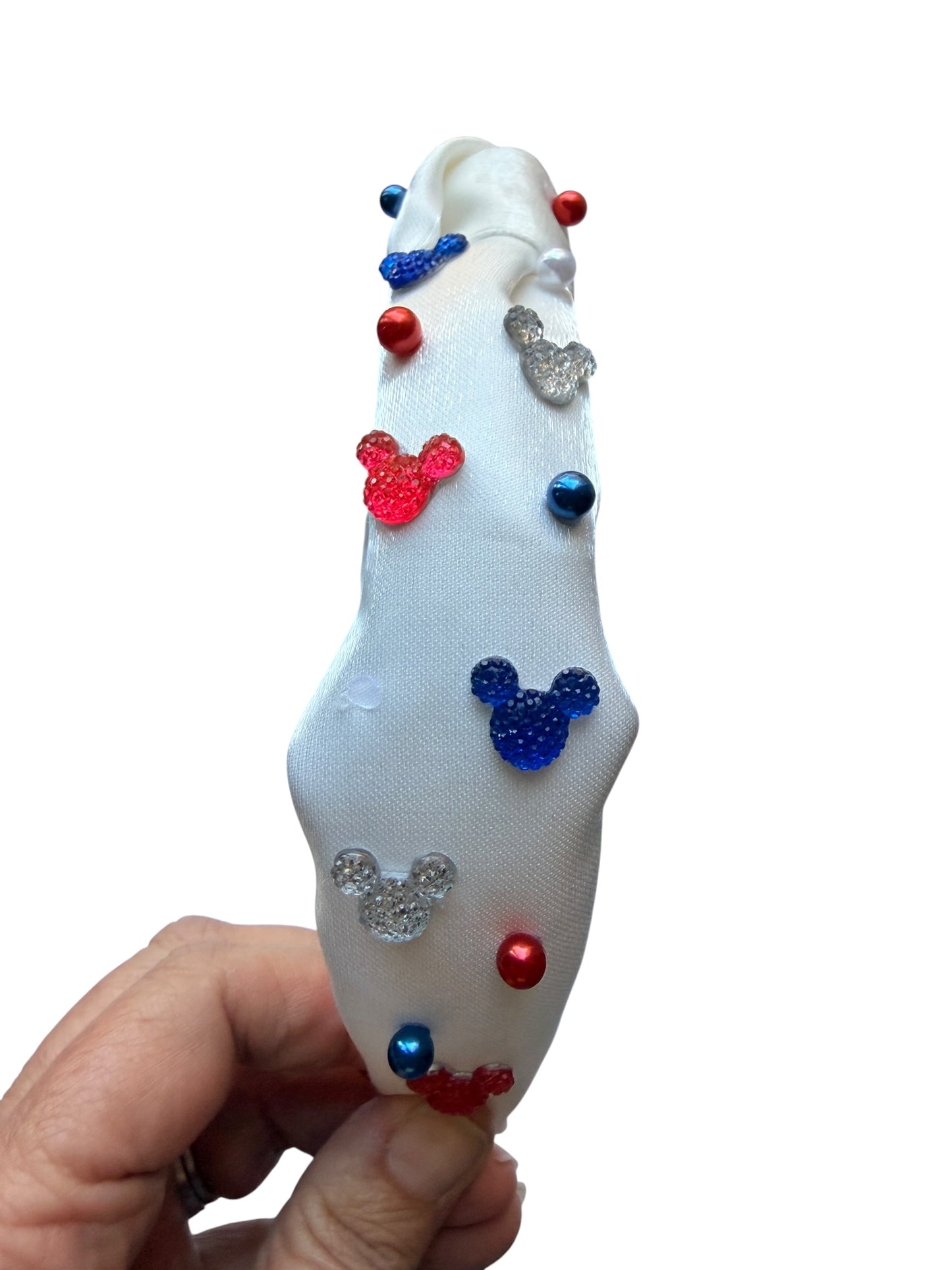 Patriotic Mouse Tie Knot Headband for Girls – Red, White & Blue 4th of July Hair Accessory