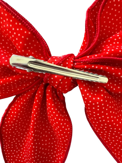 Red Santa Fabric Hair Bow -Christmas Hair Bow | Holiday Hair Accessories