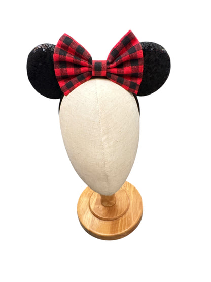 Buffalo Plaid Holiday Mouse Ears Headband - Christmas Mouse Ear Headband