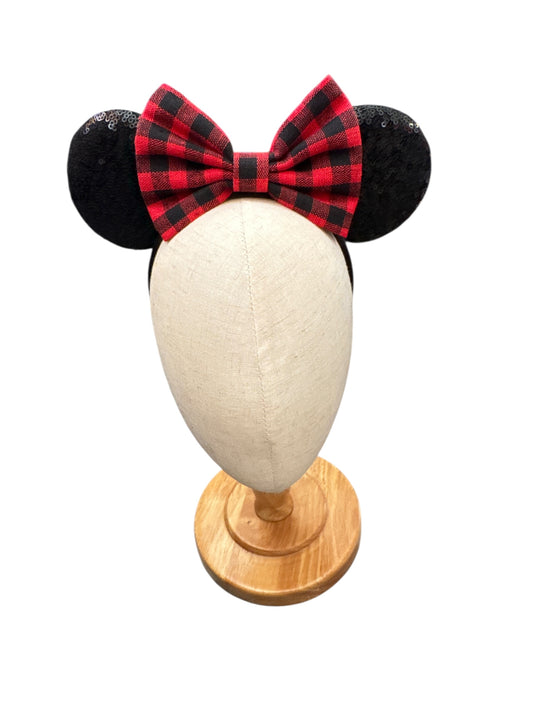 Buffalo Plaid Holiday Mouse Ears Headband - Christmas Mouse Ear Headband