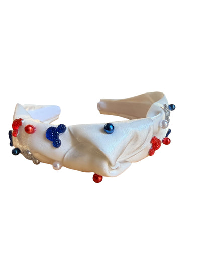 Patriotic Mouse Tie Knot Headband for Girls – Red, White & Blue 4th of July Hair Accessory