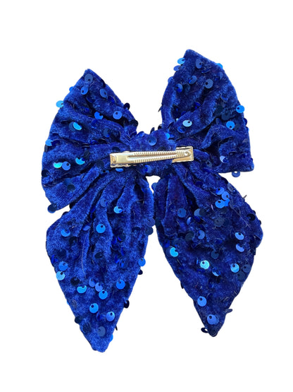 Patriotic Velvet Hair Bow with Sequins – Red White & Blue Alligator Clip Bow for Girls