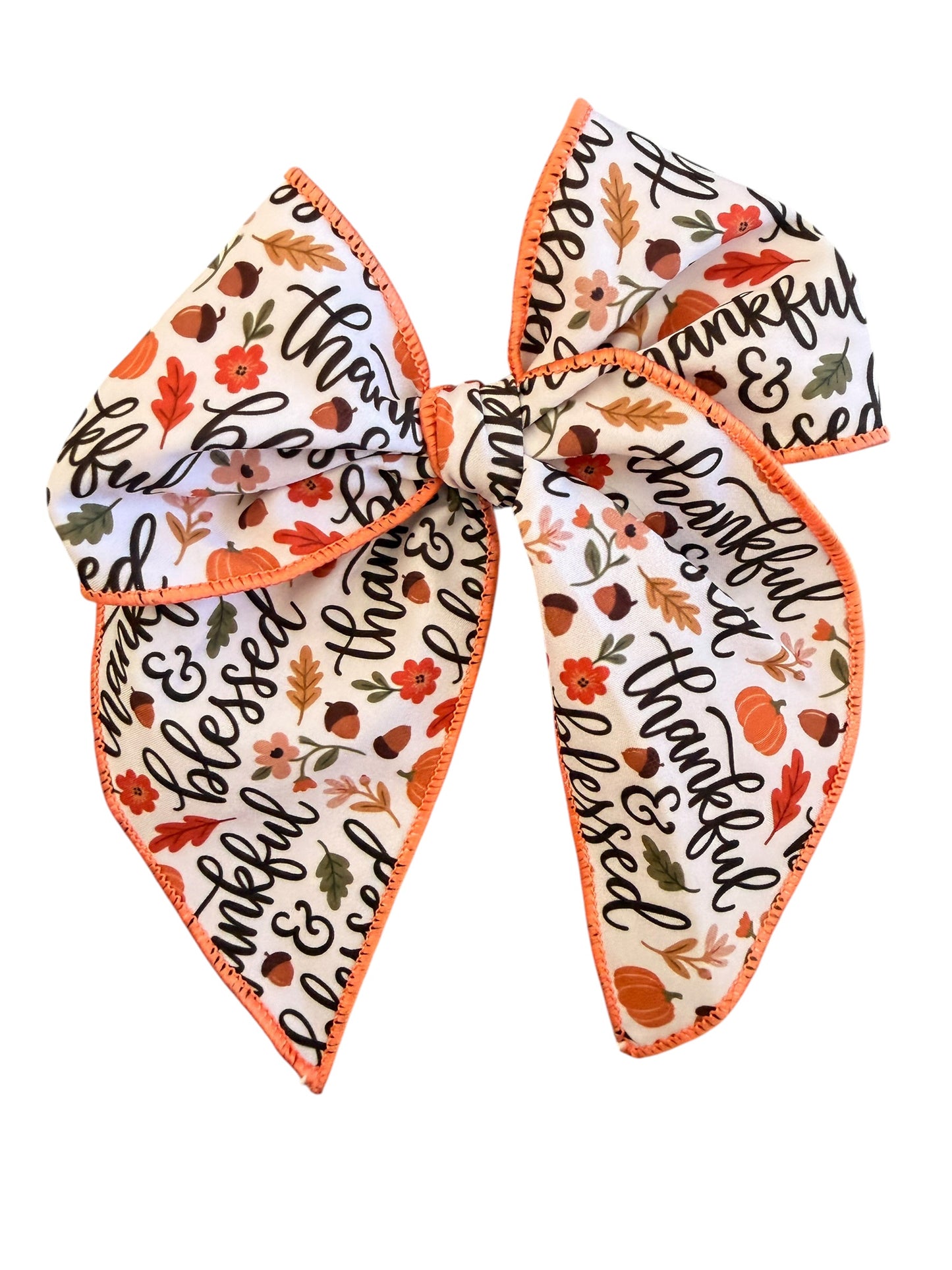 Thankful & Blessed Fabric Sailor Hair Bow – Thanksgiving Hair Bow for Girls