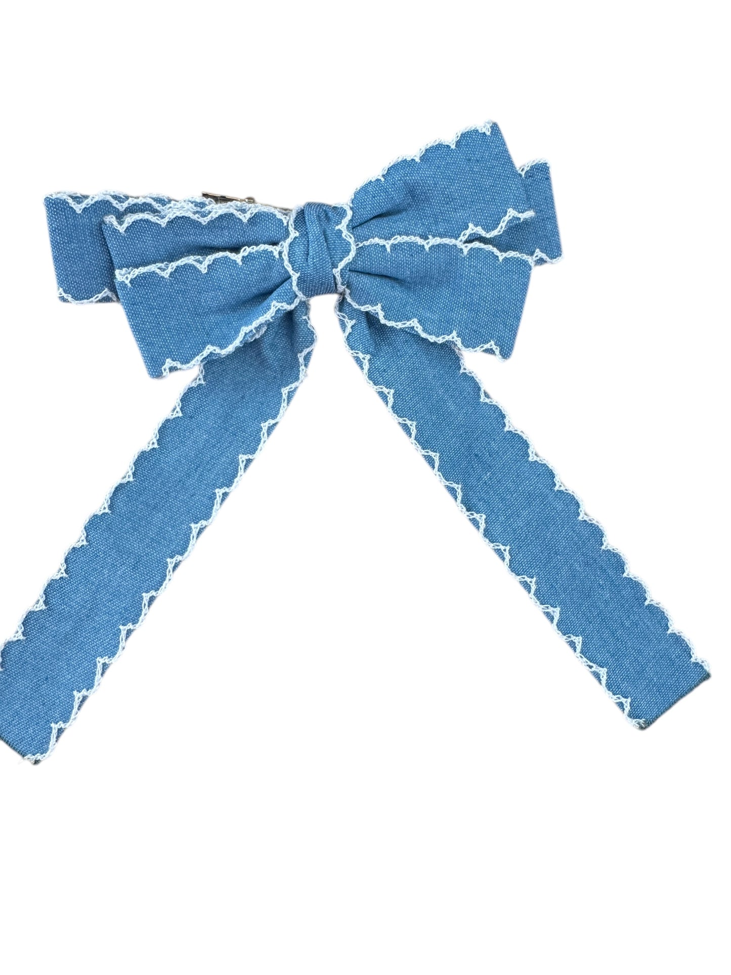 *Denim Long Tail Hair Bow