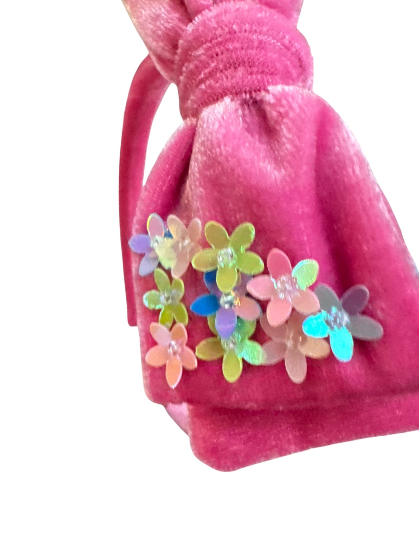 Velvet Bow Headband with Sequin Flowers - Girls & Women Hair Accessory