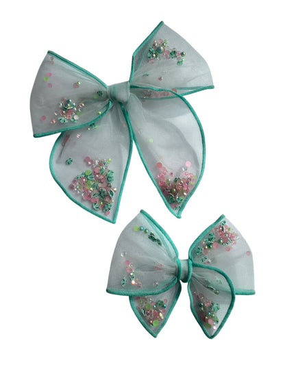 Seashell Shaker Hair Bows - Ocean Glitter Bow for Girls