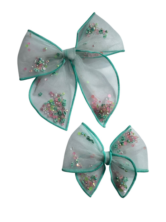 Seashell Shaker Hair Bows - Ocean Glitter Bow for Girls
