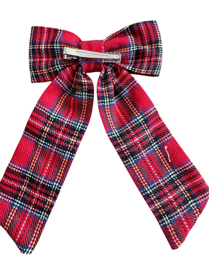 Holiday Red Flannel Hair Bow - Red Plaid Christmas Bow for Girls