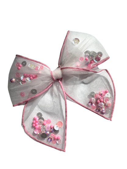 Pink Glitter Shaker Hair Bows - Confetti Bow for Girls