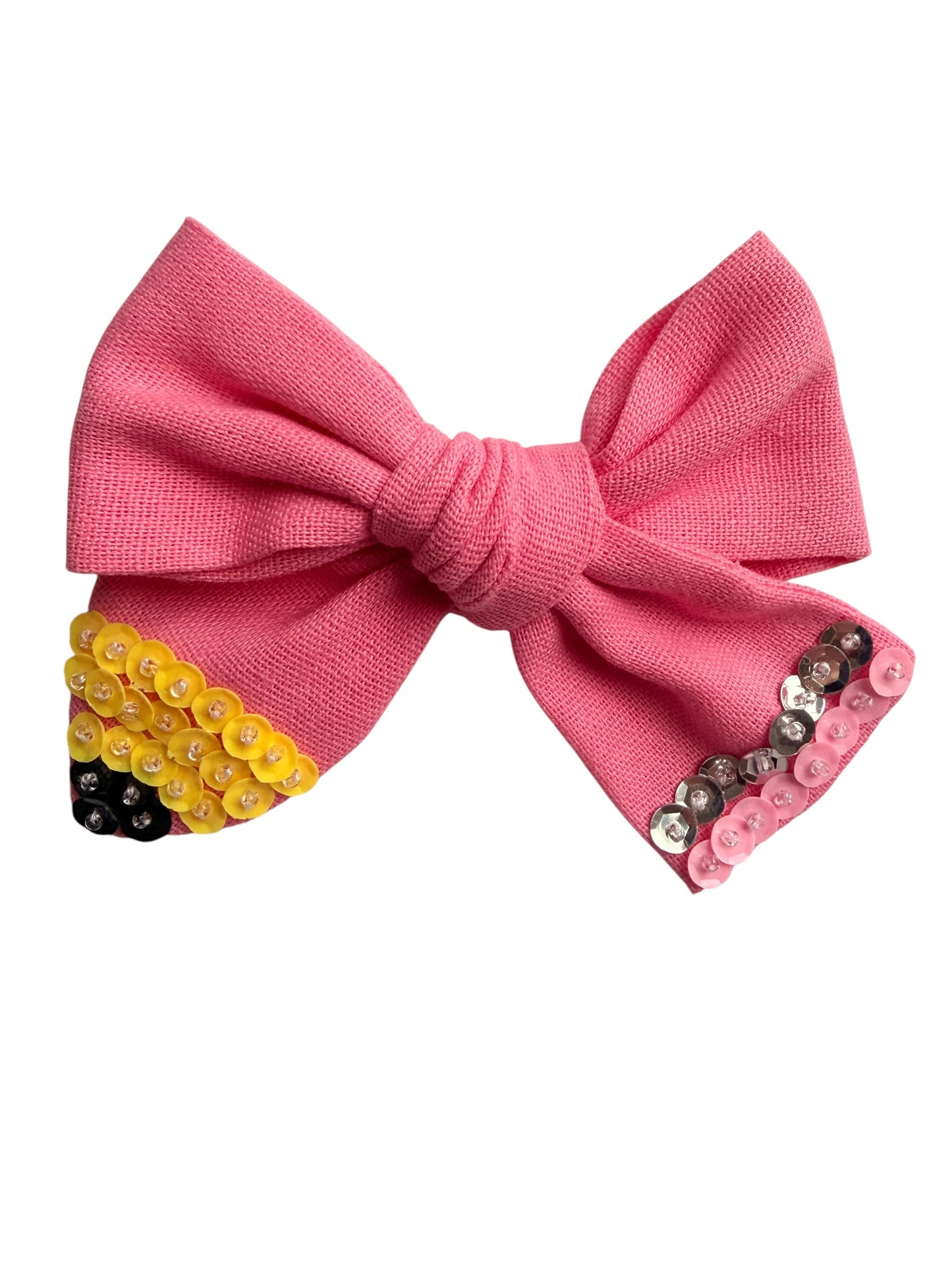 Pink Embellished Pencil Hair Bow for Little Girls – Back to School Alligator Clip