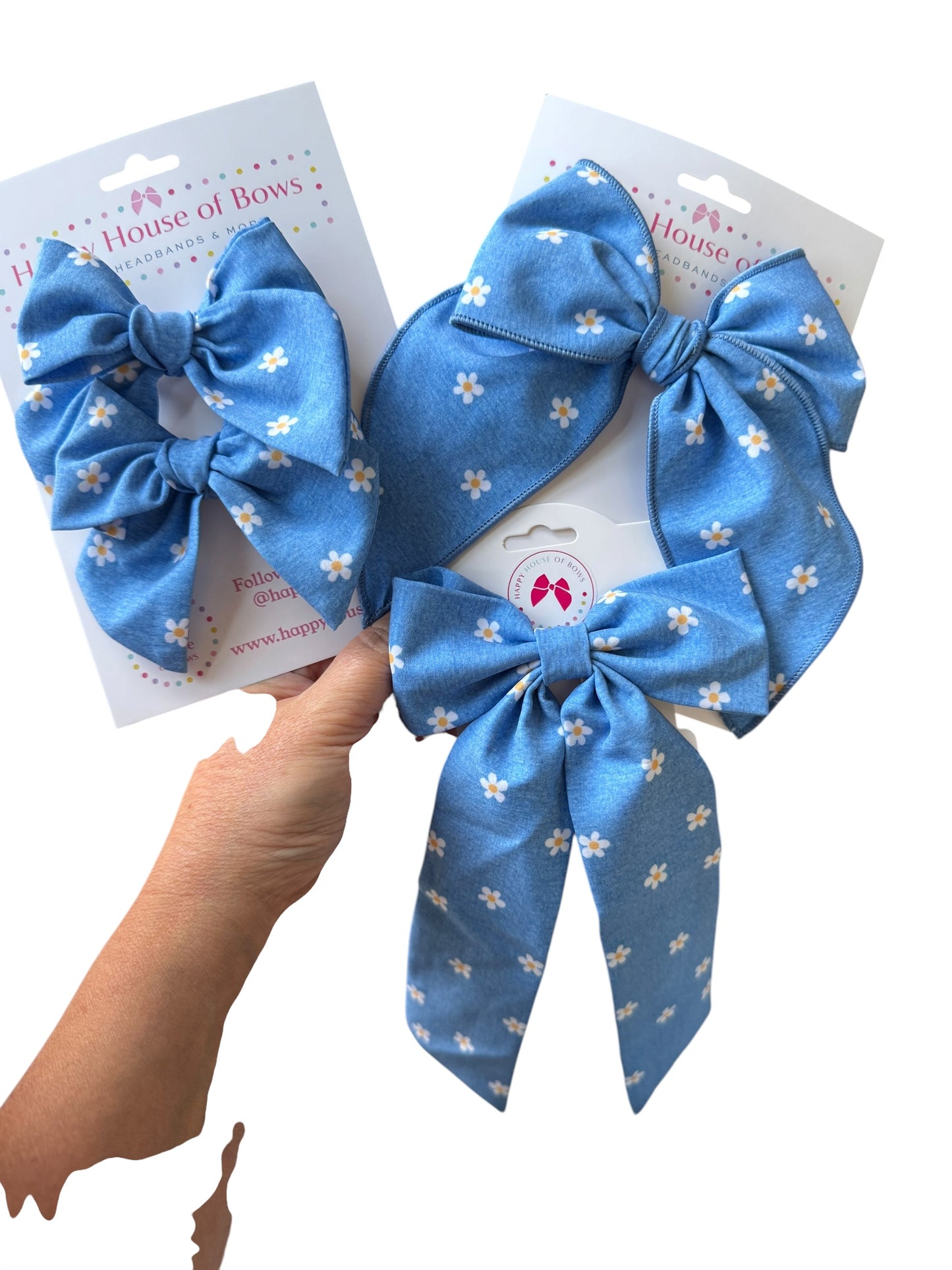Denim Daisy Hair Bows for Girls – Large Floral Bows with Alligator Clip