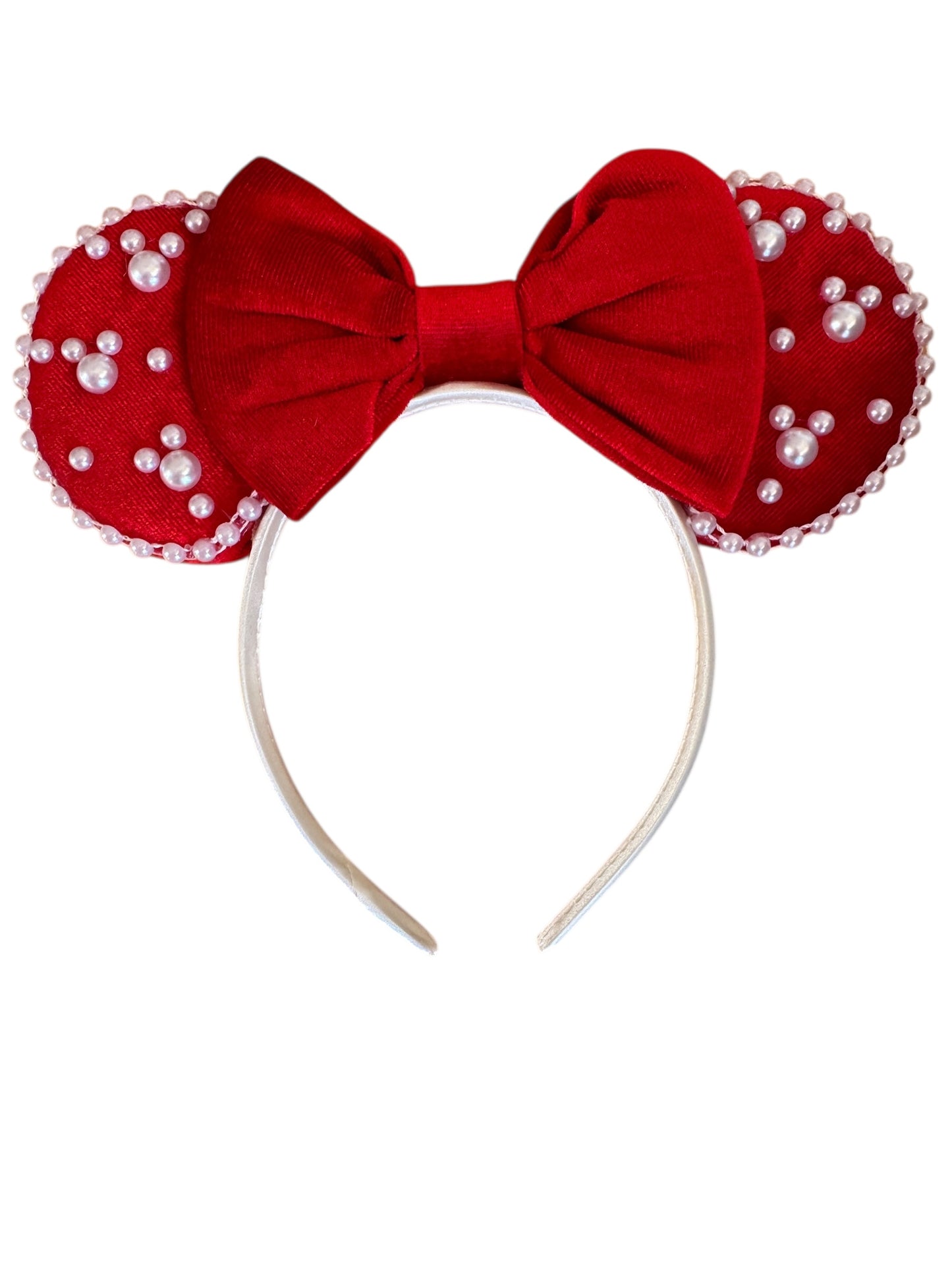 Velvet and Pearl Red Mouse Ear Headbands