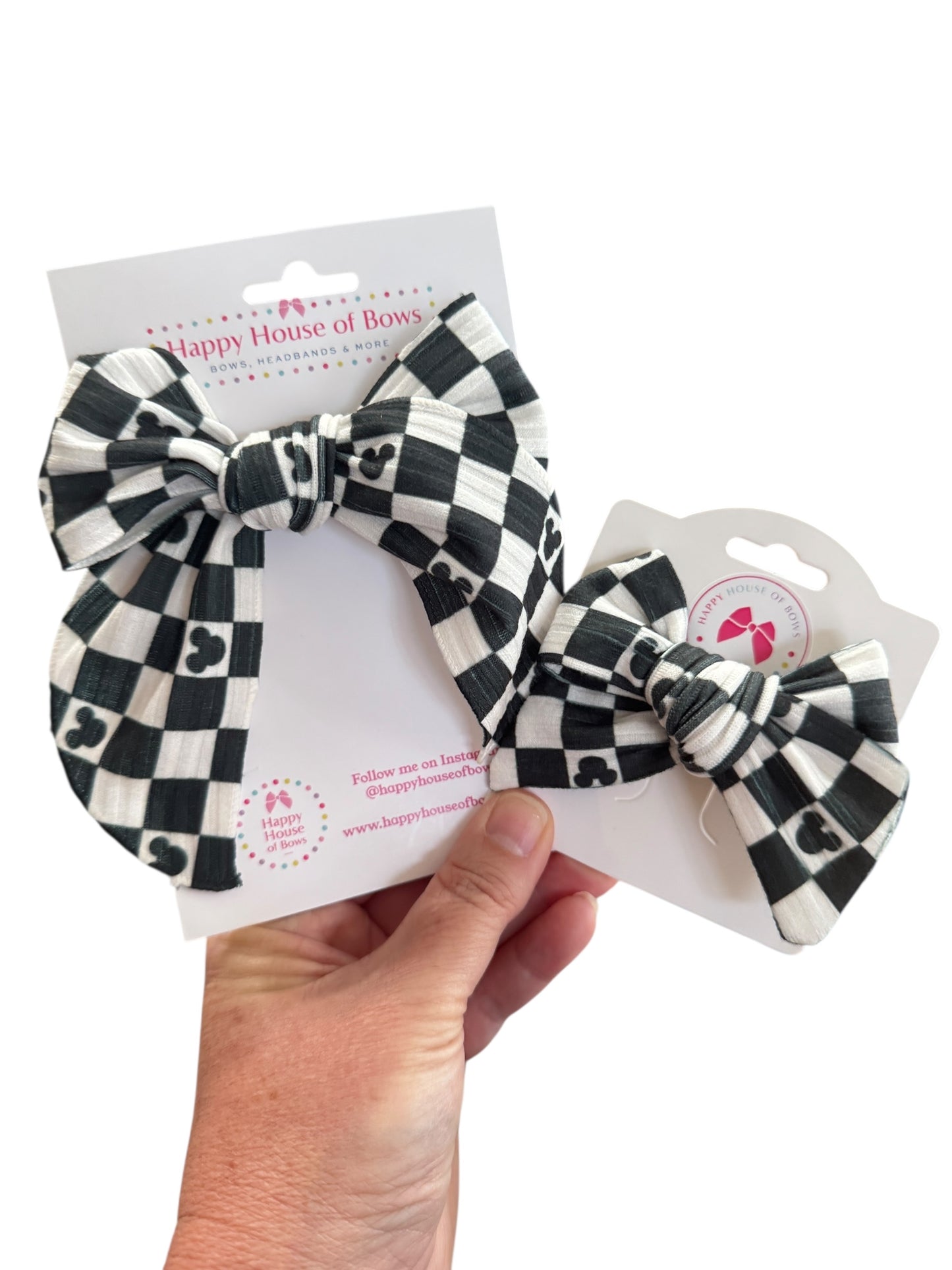 Black Checkered Mouse Hair Bow - Hair Bow for Girls