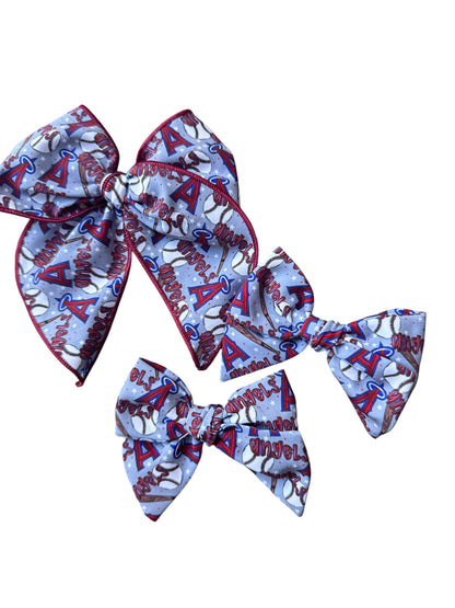 Angels Baseball Hair Bows for Girls - Sports Bow with Alligator Clip for Game Day