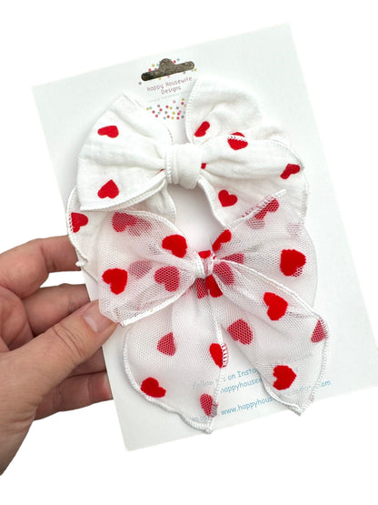 *Tulle Velvet Heart Hair Bows
