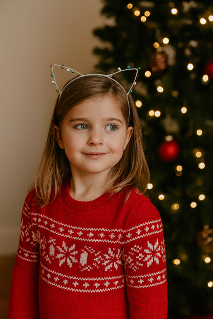 Christmas Cat Ear Headband with Jingle Bells - Holiday Costume Accessory