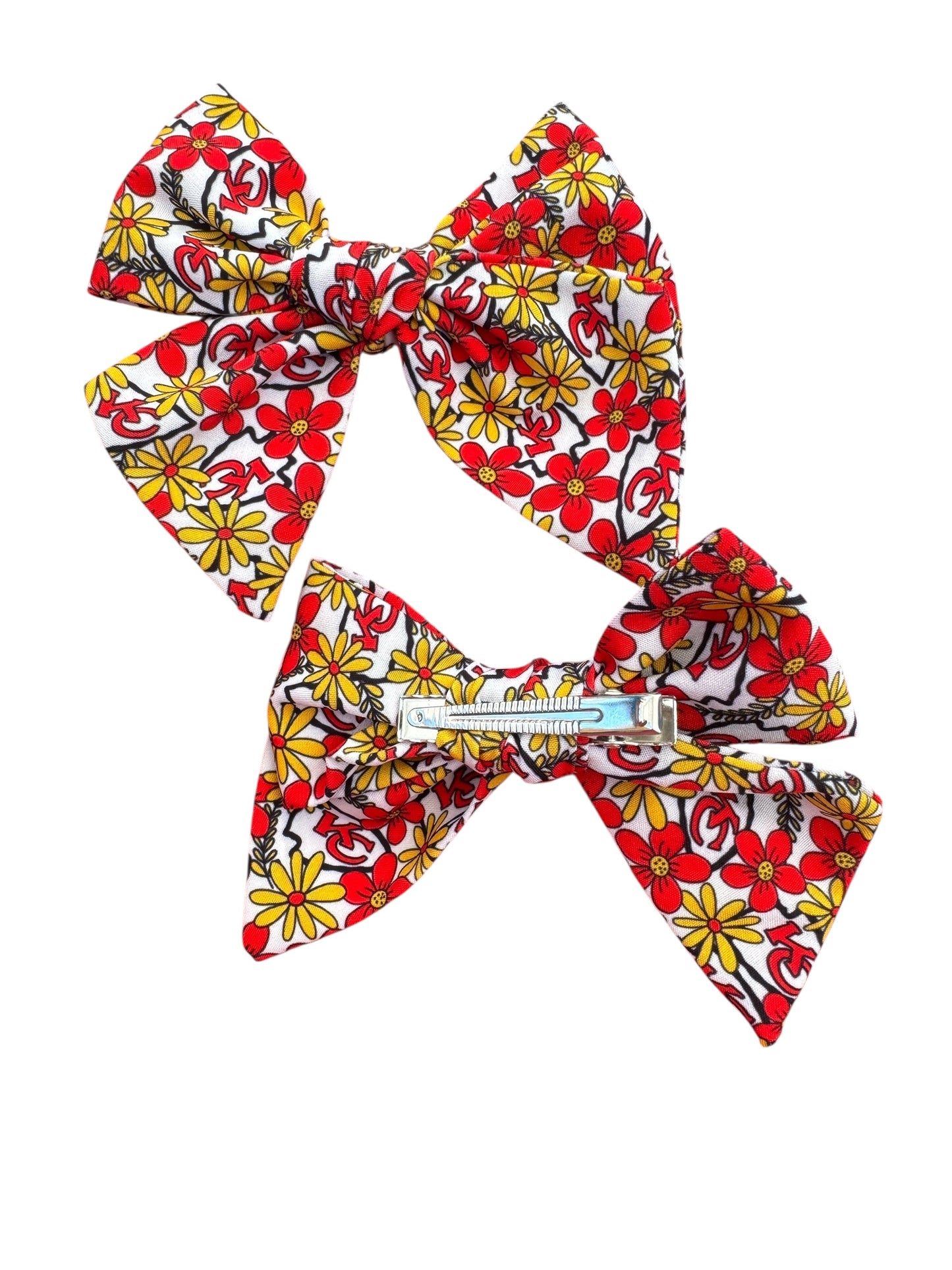 KC Chiefs Hair Bows – Floral Hair Bows for Game Day