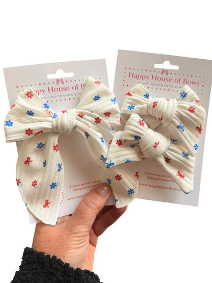 Patriotic Bows & Flowers Hair Bows for Girls & Babies | Alligator Clip or Nylon Headband | 4th of July