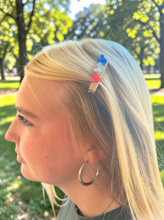 Patriotic Mouse Ear Alligator Clips for Girls – Red, White & Blue 4th of July Hair Accessories (Set of 2)