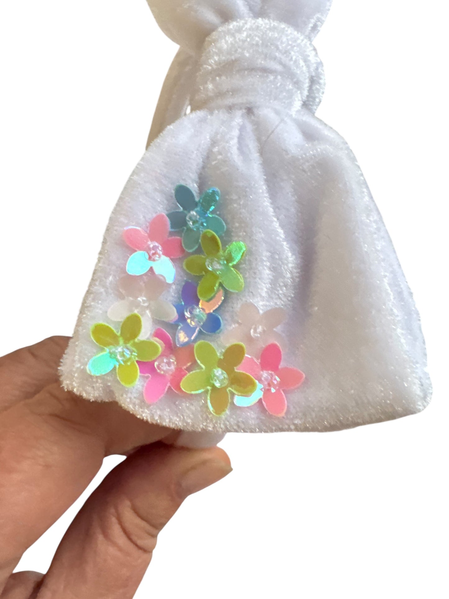 Velvet Bow Headband with Sequin Flowers - Girls & Women Hair Accessory