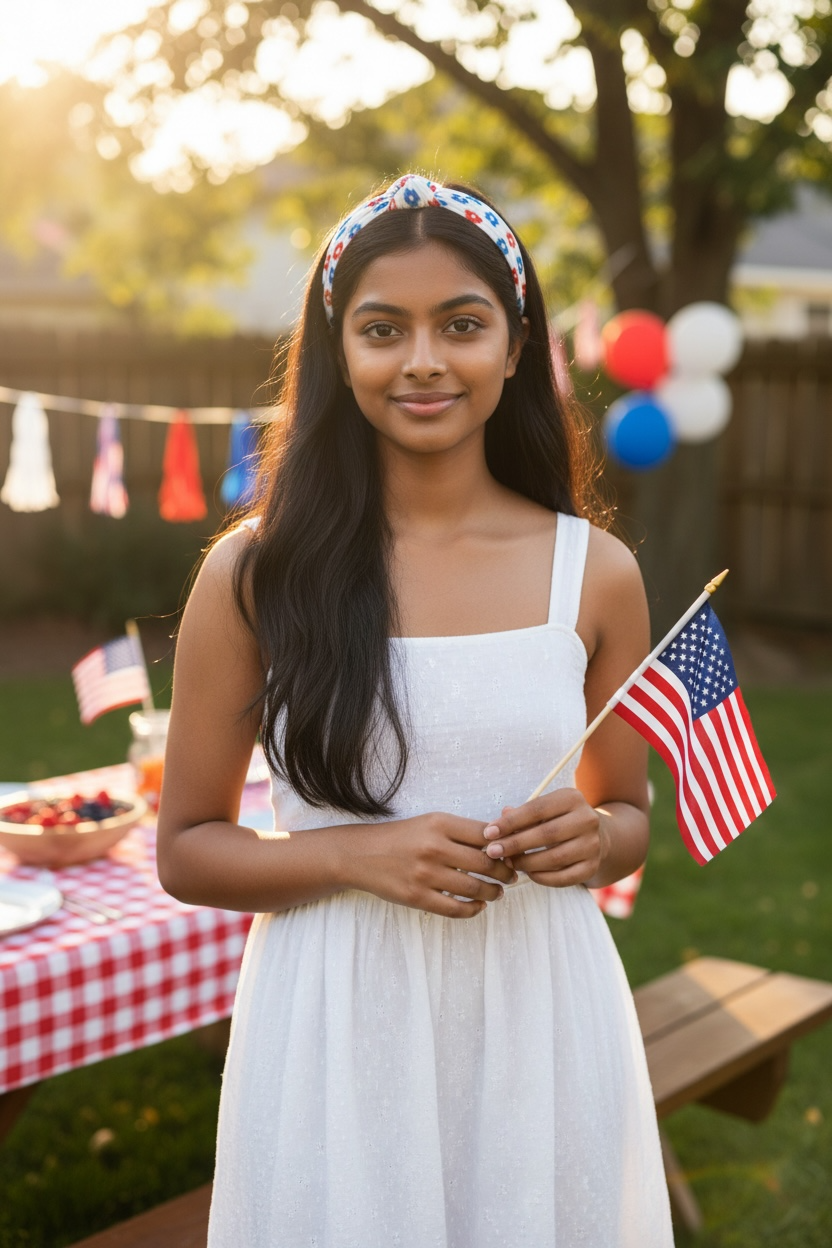 4th of July Flowers Headband – Patriotic Hair Accessory for Girls & Women