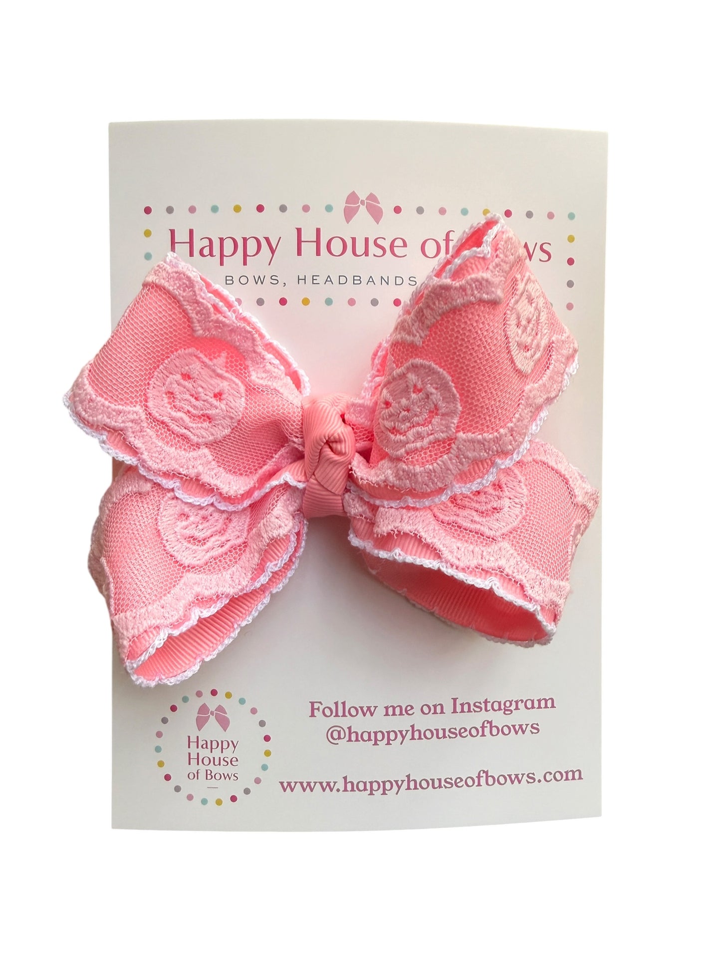 Pink Pumpkin Lace Boutique Hair Bow – Halloween Bow for Girls