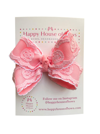 Pink Pumpkin Lace Boutique Hair Bow – Halloween Bow for Girls