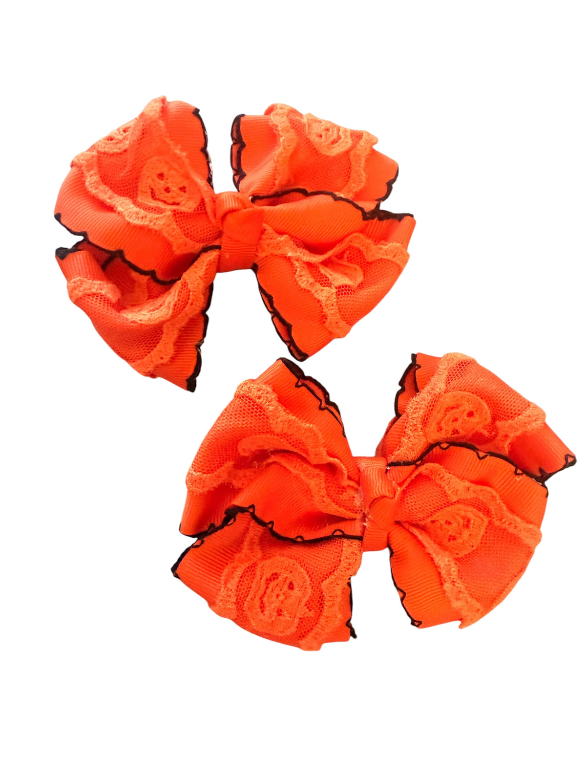 Orange Pumpkin Lace Boutique Hair Bow – Halloween Bow for Girls