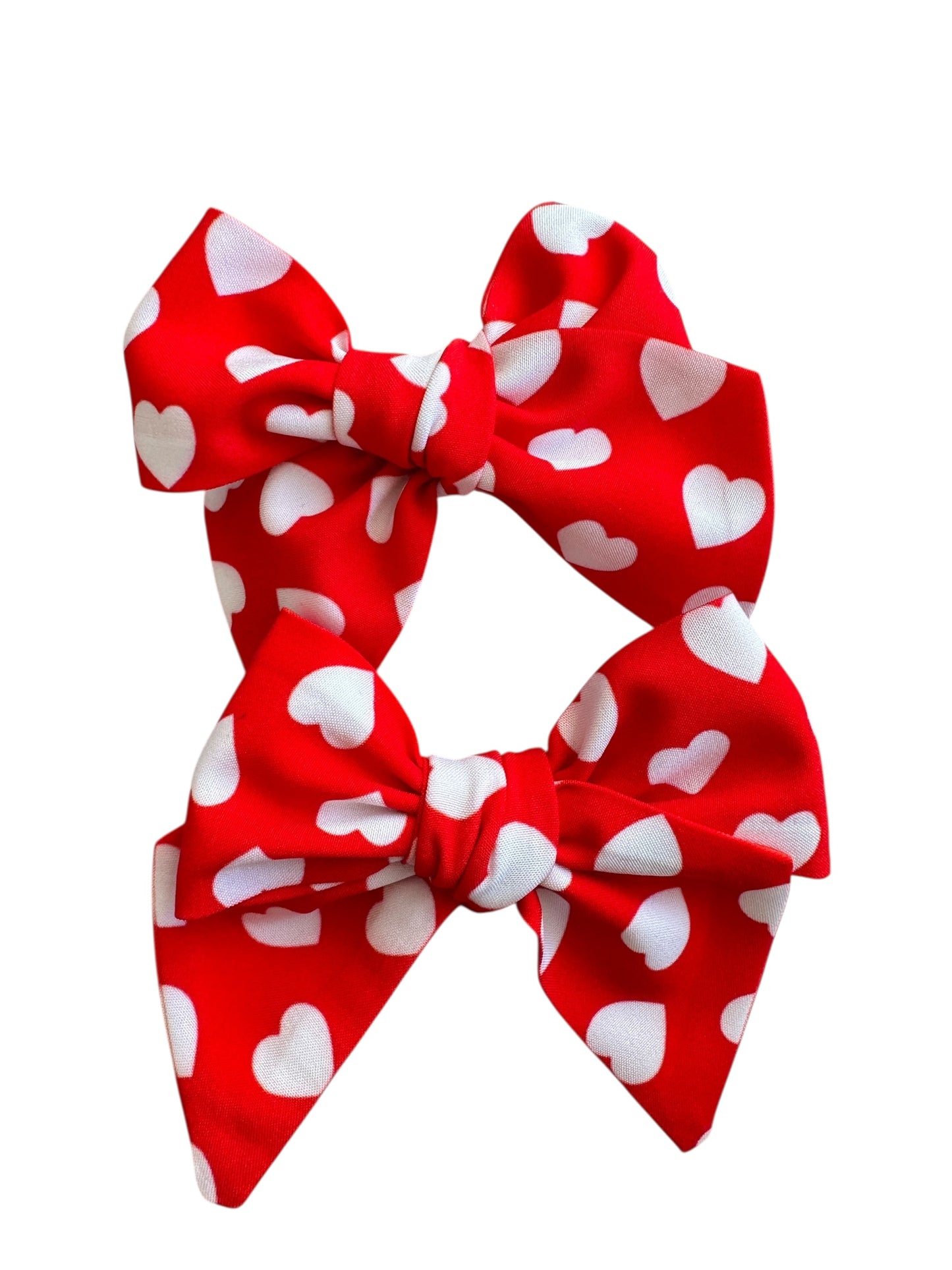 Red and White Hearts Hair Bows - Valentine's Day Hair Bows for Girls