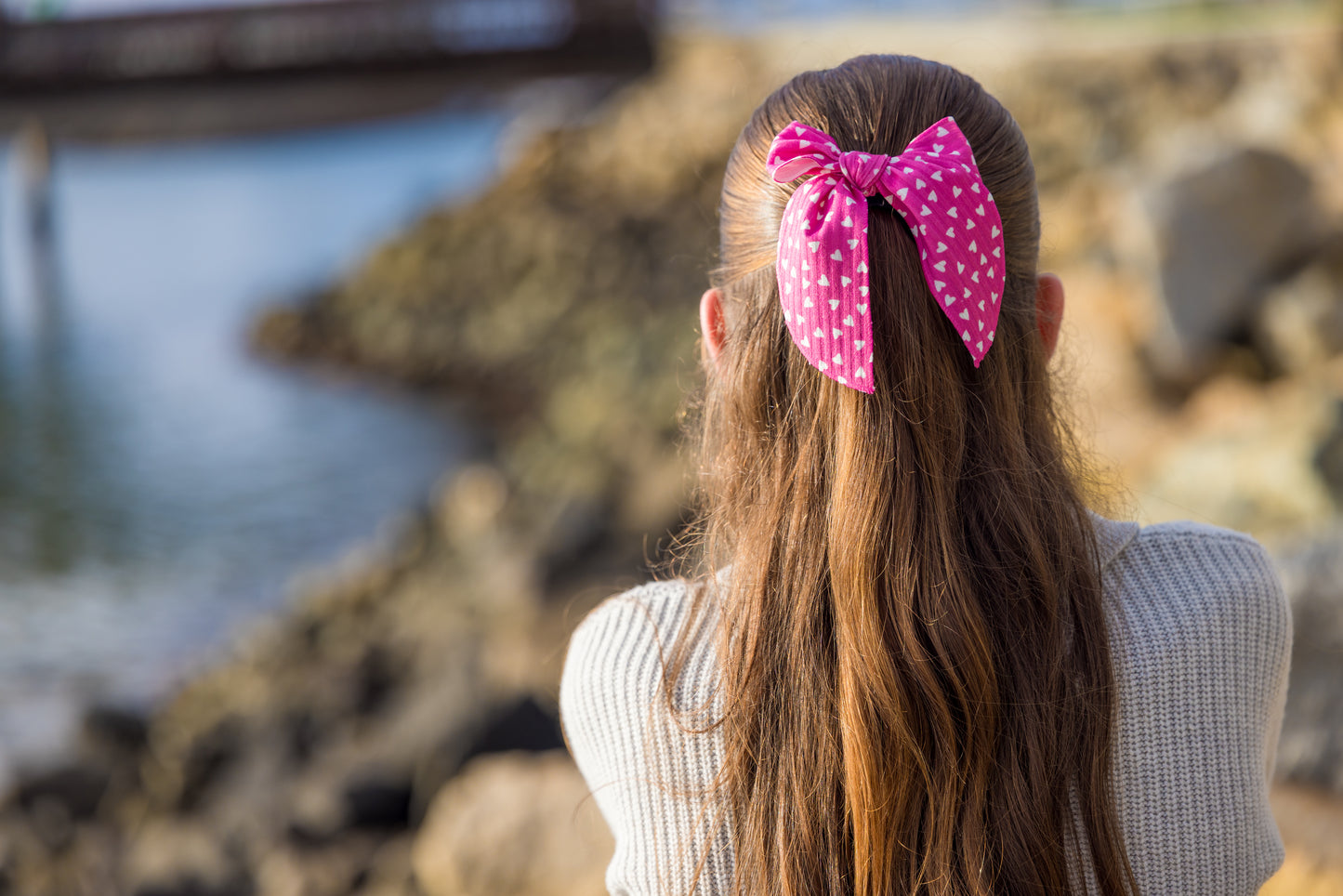 Pink Tiny Heart Hair Bow - Valentine's Day Hair Bow for Girls