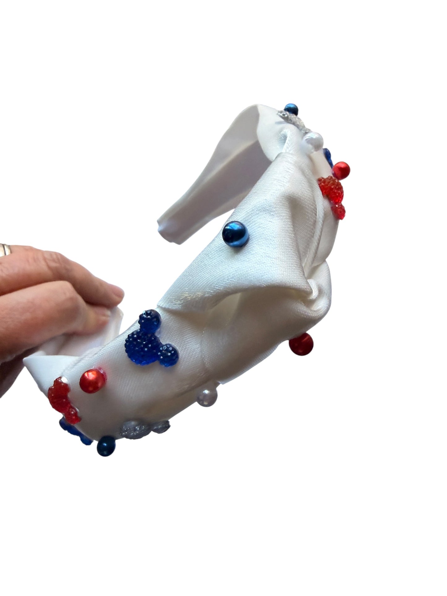 Patriotic Mouse Tie Knot Headband for Girls – Red, White & Blue 4th of July Hair Accessory