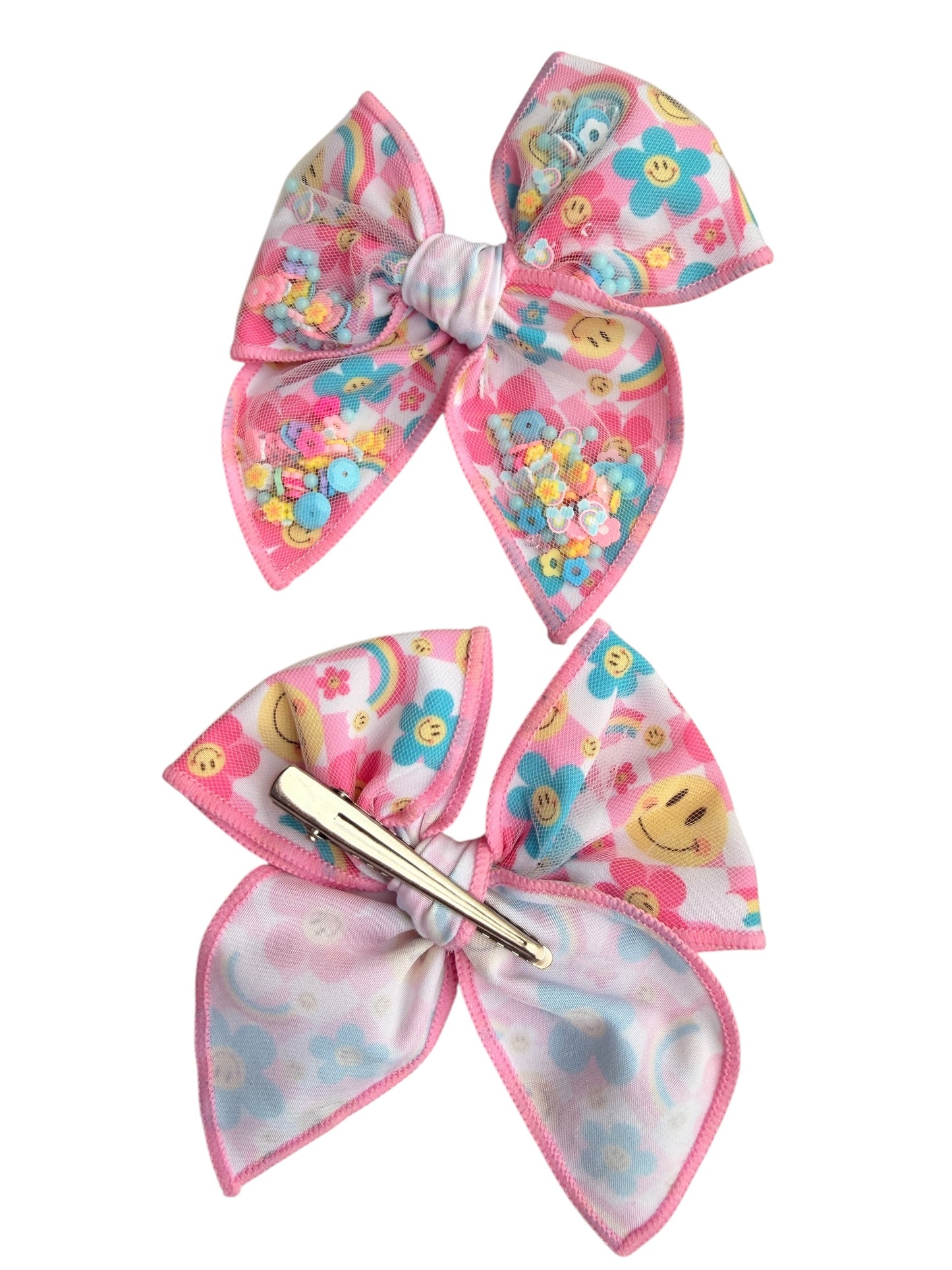 Smiling Daisy Shaker Hair Bow – Floral Confetti Alligator Clip for Girls