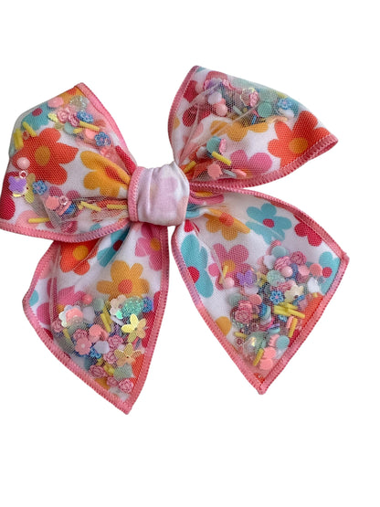 Spring Flower Shaker Hair Bow for Girls - Floral Confetti Alligator Clip