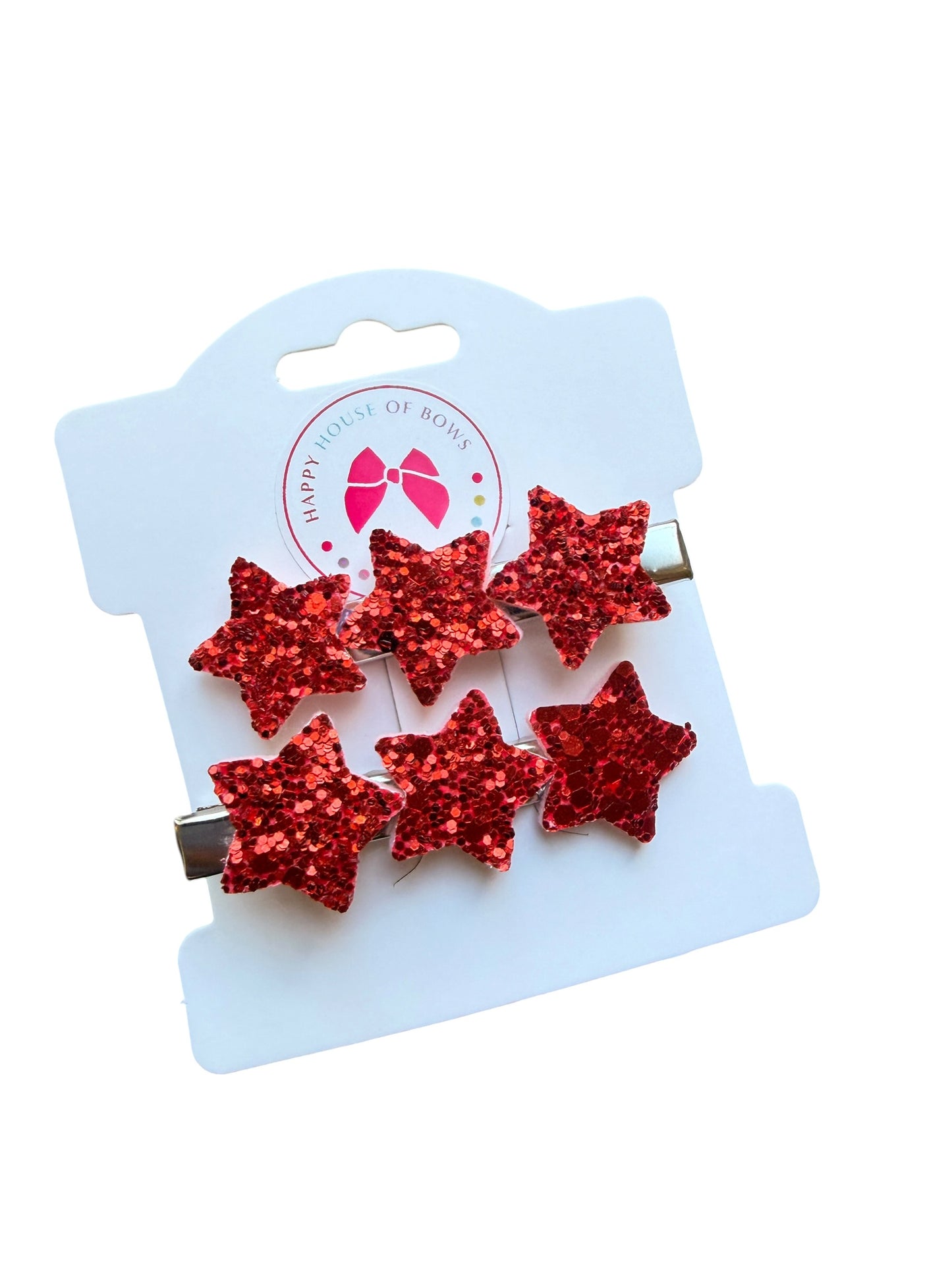 Patriotic Glitter Star Hair Clips for Girls | Red, White & Blue