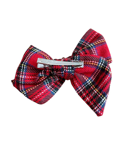 Holiday Red Flannel Hair Bow - Red Plaid Christmas Bow for Girls
