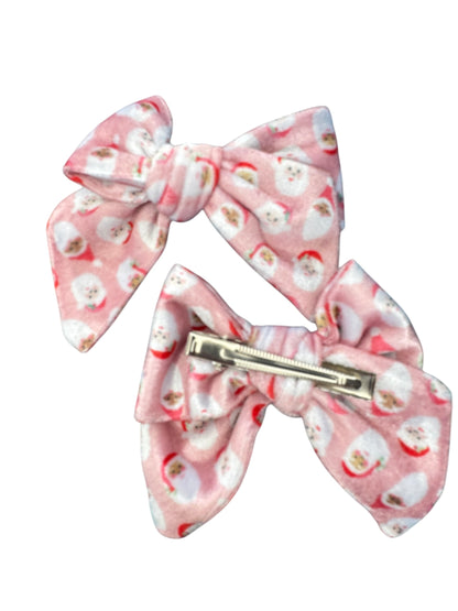 Pink Velvet Santa Hair Bows - Christmas Holiday Clips & Headbands