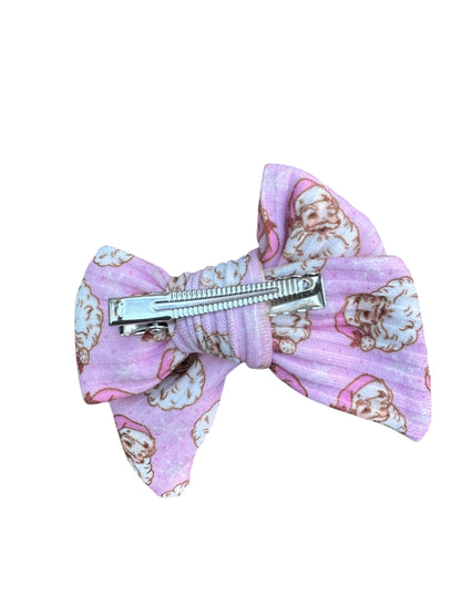 Vintage Pink Santa Hair Bows - Christmas Holiday Clips