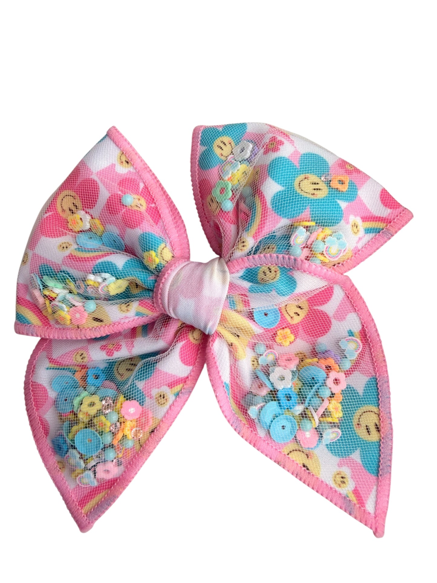 Smiling Daisy Shaker Hair Bow – Floral Confetti Alligator Clip for Girls