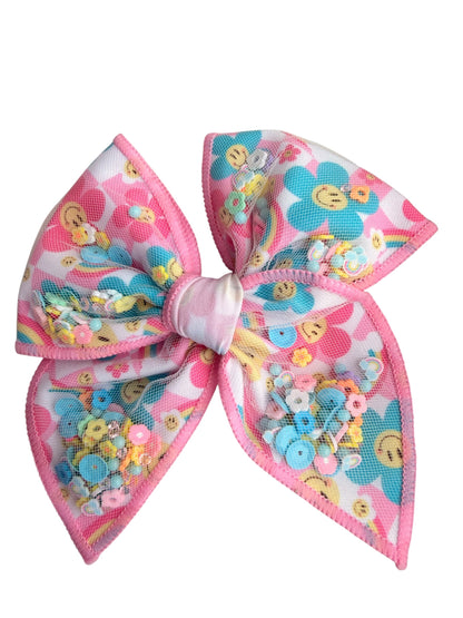 Smiling Daisy Shaker Hair Bow – Floral Confetti Alligator Clip for Girls