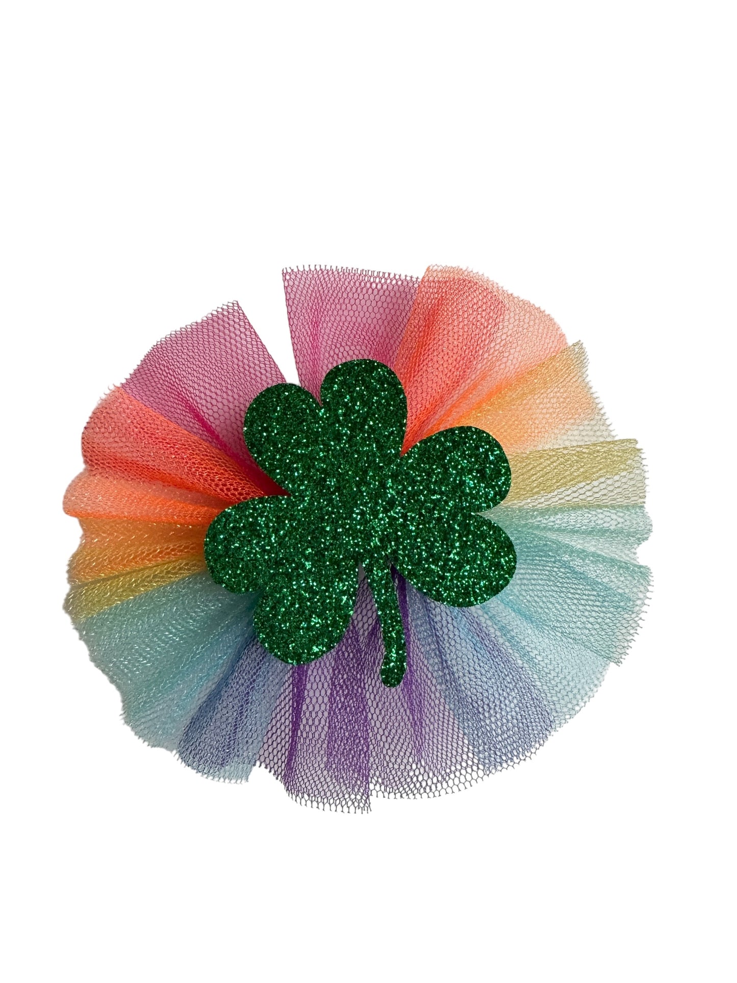 St. Patrick's Day Rainbow Shamrock Hair Bow - Tulle Alligator Clip