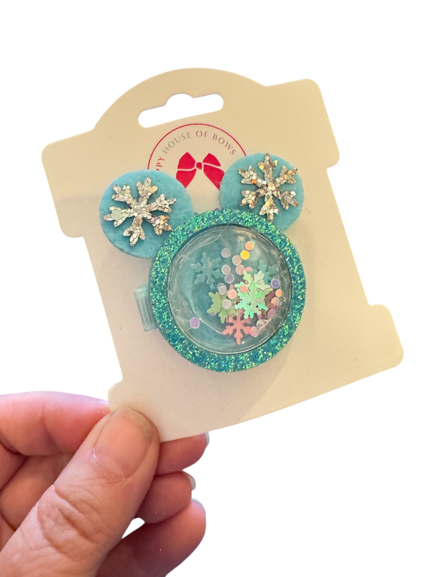 Mouse Snowflake Shaker Clips - Christmas Interactive Hair Clips with Confetti