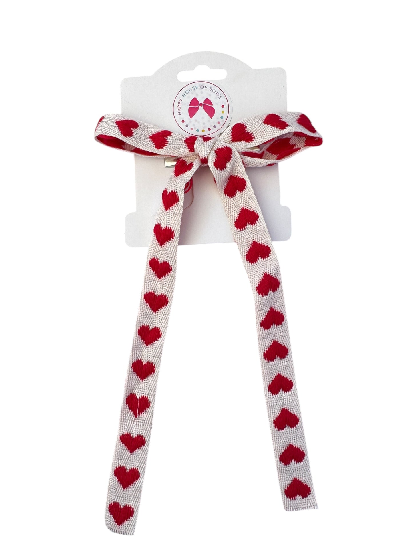 Red Heart Long Tail Hair Bows - Valentine's Day Hair Bows for Girls
