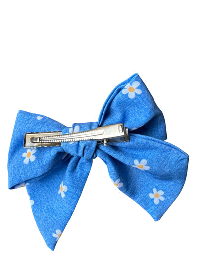 Denim Daisy Hair Bows for Girls – Large Floral Bows with Alligator Clip