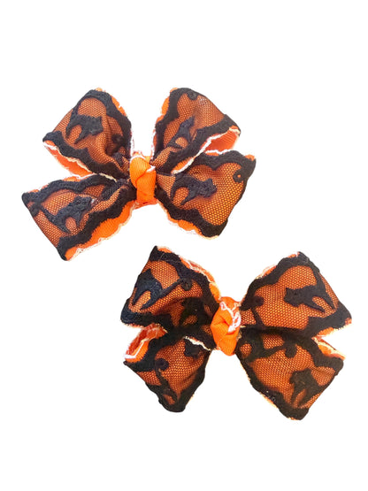 Black Cat Lace Boutique Hair Bow – Halloween Bow for Girls