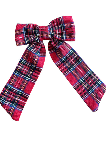 Holiday Red Flannel Hair Bow - Red Plaid Christmas Bow for Girls
