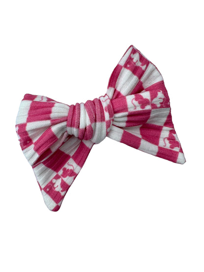 *Pink Checkered Mouse Kiss Hair Bow