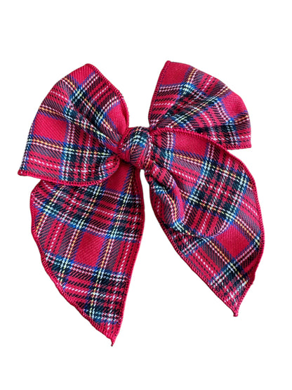 Holiday Red Flannel Hair Bow - Red Plaid Christmas Bow for Girls