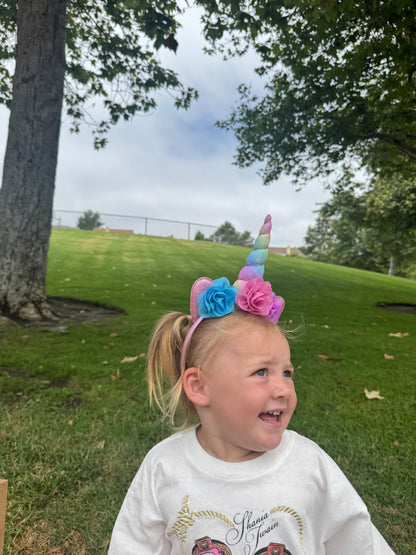 Pastel Rainbow Unicorn Headband for Girls – Rainbow Horn with Floral Accents